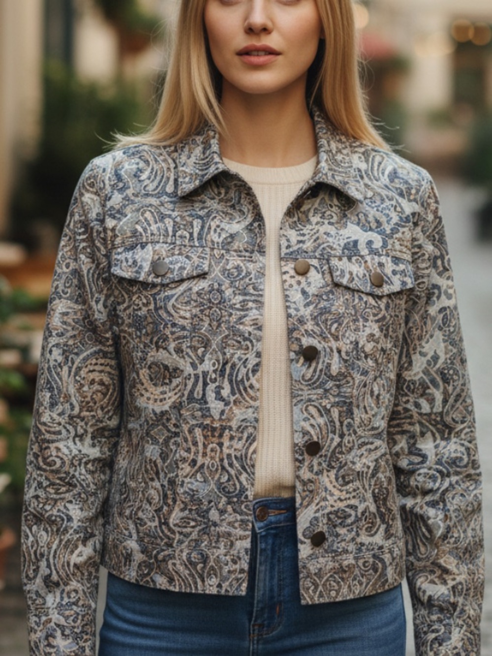 Analogy Paisley Shirt Jacket in Blue, Brown & Cream